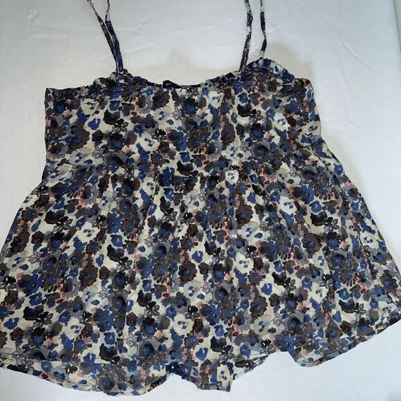 American Eagle Outfitters Babydoll Full‎ Button Strappy Blue Floral Tank Top S - Picture 6 of 10